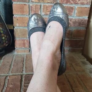Tory Burch Silver Gabby Python Ballet Flats
